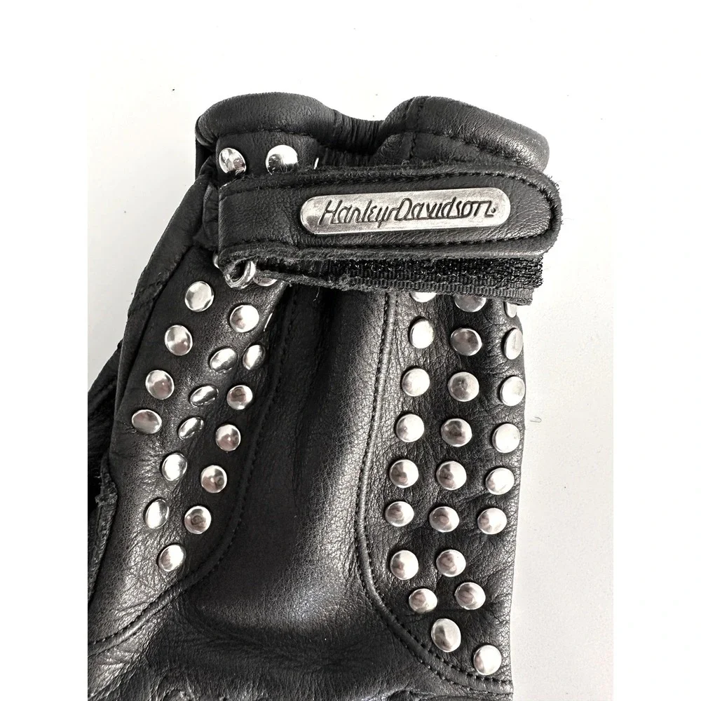 Harley Davidson Gloves L & Skull Cap Set Womens Black Studded Leather Motorcycle